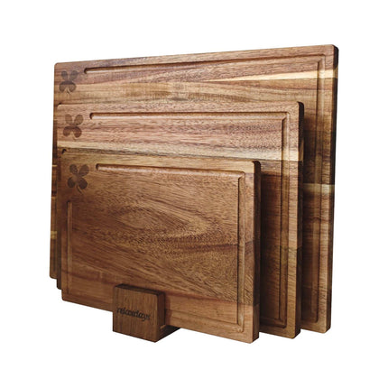Acacia Wood Cutting Boards Set with Stand – 3 Pieces