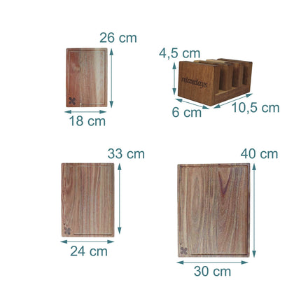 Acacia Wood Cutting Boards Set with Stand – 3 Pieces