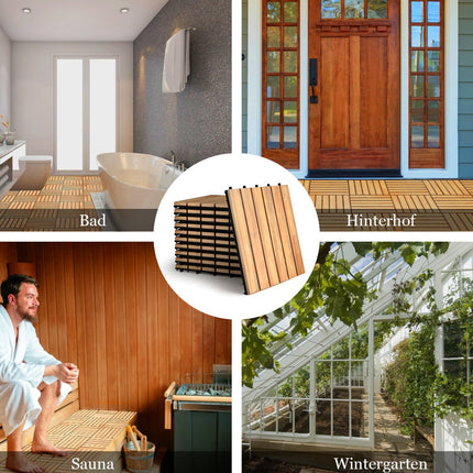 Akazienholz-Terrassenfliesen, 30x30 cm, Stecksystem, 10er-Pack