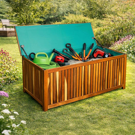 Acacia Wood Garden Storage Chest with Waterproof Liner