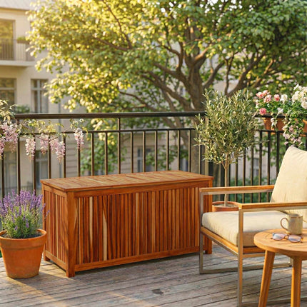 Acacia Wood Garden Storage Chest with Waterproof Liner