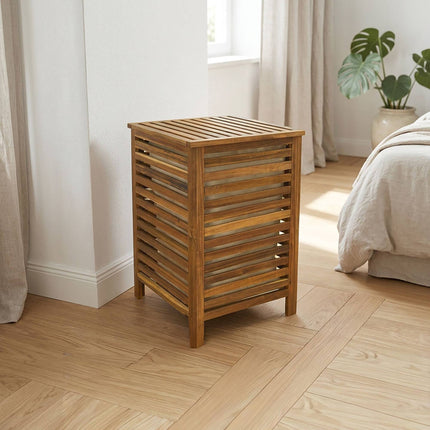 Acacia Wood Laundry Hamper with Lid & Removable Bag