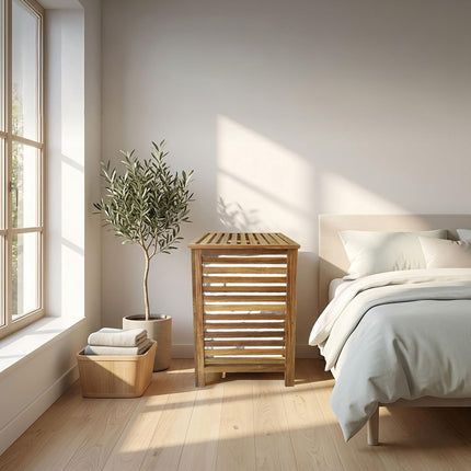 Acacia Wood Laundry Hamper with Lid & Removable Bag