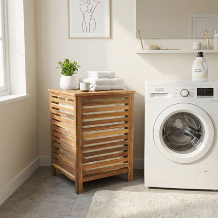 Acacia Wood Laundry Hamper with Lid & Removable Bag