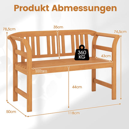Akazienholz-Sitzbank für den Außenbereich, 2-Sitzer, 360 kg Tragfähigkeit