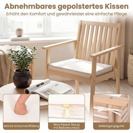 Akazienholz-Gartenstuhl-Set, gepolstert, 180 kg Tragkraft
