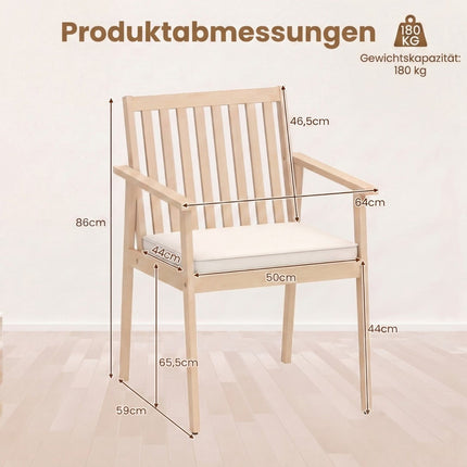 Akazienholz-Gartenstuhl-Set, gepolstert, 180 kg Tragkraft