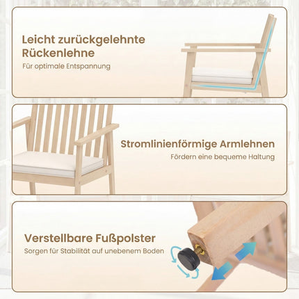 Akazienholz-Gartenstuhl-Set, gepolstert, 180 kg Tragkraft