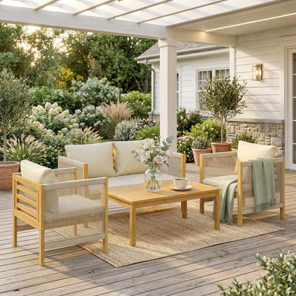 Akazienholz-Terrassenset, 4-teilig mit waschbaren Kissen