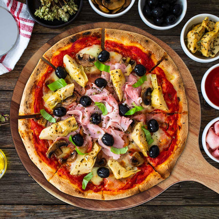Acacia Wood Pizza Serving Board with Handle, Large