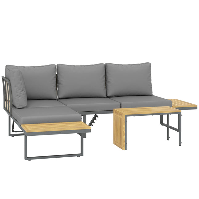 Akazienholz L-förmiges Garten-Lounge-Set für 6 Personen, Hellgrau