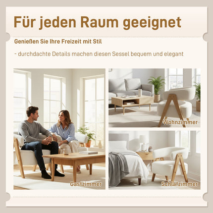 Akzentsessel, Fleece-Bezug, Holzbeine, Weiß