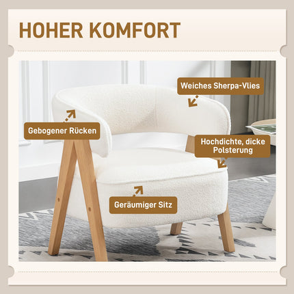 Akzentsessel, Fleece-Bezug, Holzbeine, Weiß