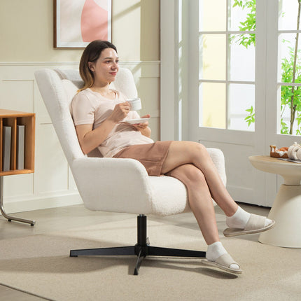 Designové křeslo, flísový potah, otočná základna, krémově bílá