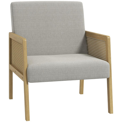 Fauteuil d'appoint, fauteuil de relaxation et chaise longue avec accoudoirs, aspect rotin, rembourré, aspect lin, pour salon