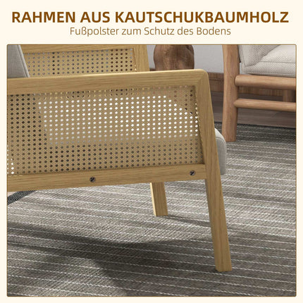 Fauteuil d'appoint, fauteuil de relaxation et chaise longue avec accoudoirs, aspect rotin, rembourré, aspect lin, pour salon