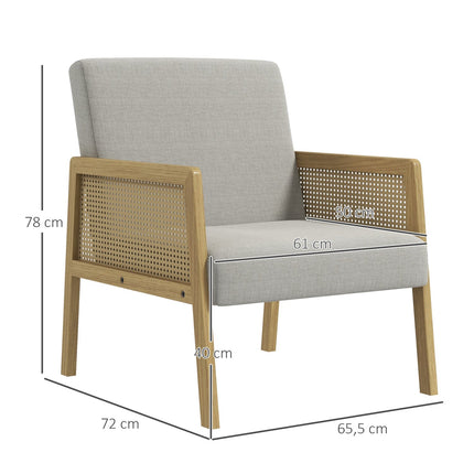 Fauteuil d'appoint, fauteuil de relaxation et chaise longue avec accoudoirs, aspect rotin, rembourré, aspect lin, pour salon