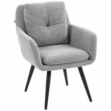 Designové křeslo s kovovými nohami, vzhled lnu, světle šedá