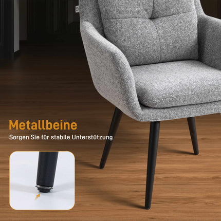 Designové křeslo s kovovými nohami, vzhled lnu, světle šedá