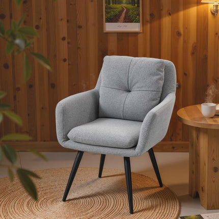 Designové křeslo s kovovými nohami, vzhled lnu, světle šedá