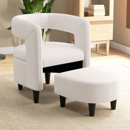 Sessel mit Ottoman, beiger Samt, 150 kg Tragkraft
