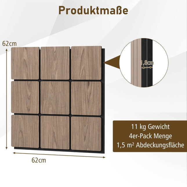 Akustik-Wandpaneele, 4er-Pack, 62x62 cm, Schalldämmung