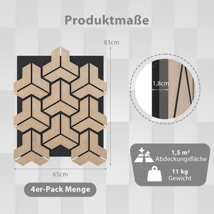 Akustik-Wandpaneele, 4er-Pack, schallabsorbierende Holzlamellen