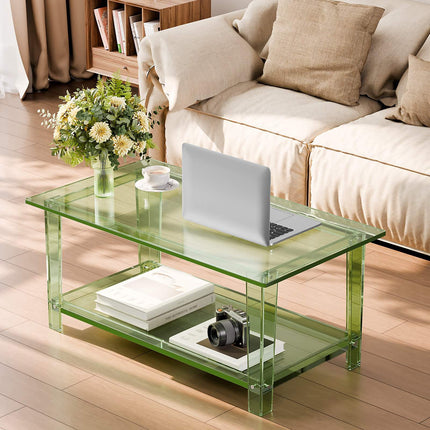 Acrylic Coffee Table, 2-Tier Storage Shelf, 50x80cm Green