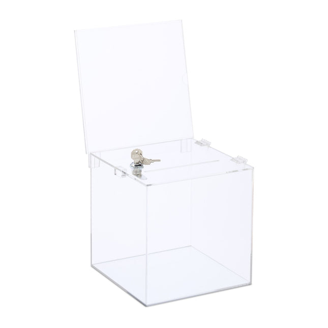 Acryl Spendenbox mit Schloss und Beschilderungshalter