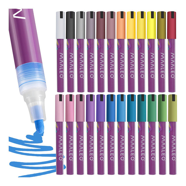Acrylmarker-Set, 24 Farben – wasserfest, für verschiedene Oberflächen