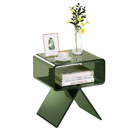 Acrylic Nightstand With Shelf, Transparent Green 43 cm