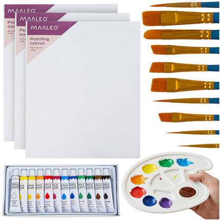 Acrylfarben-Set – 26 Teile mit Pinseln, Leinwänden, Palette