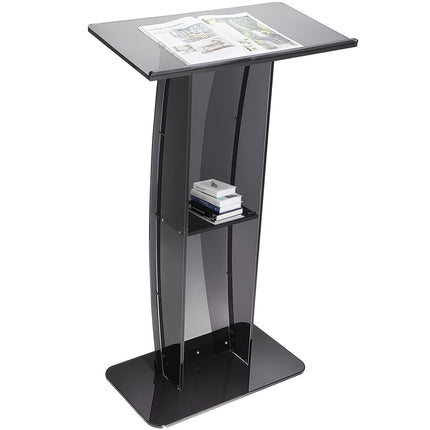 Acrylic Podium Stand, 119 cm, Storage Shelf, Black