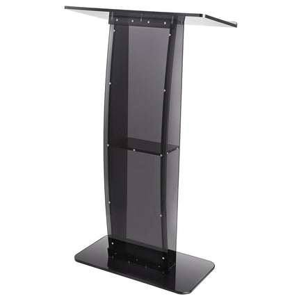 Acrylic Podium Stand, 119 cm, Storage Shelf, Black