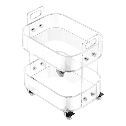 Acrylic Rolling Cart, 2-Tier Clear Side Table, Locking Wheels