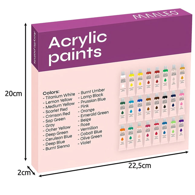 Acrylfarben 24 Stk. - 12 ml. Maaleo 20363