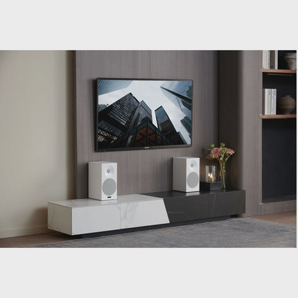 Active Bluetooth Bookshelf Speakers with HDMI, White