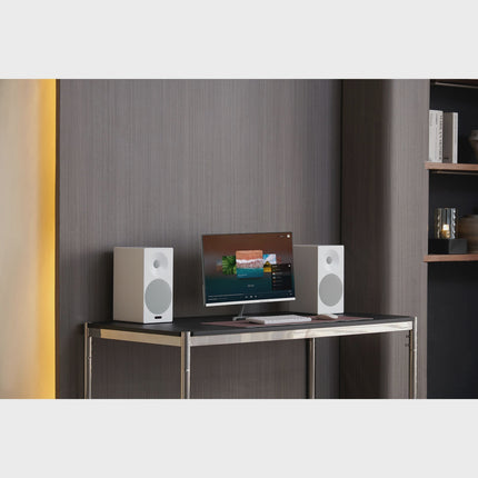 Active Bluetooth Bookshelf Speakers with HDMI, White