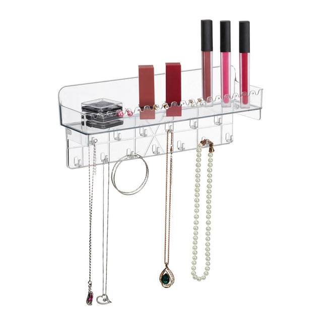 Adhesive Jewelry Organizer with Shelf and Hooks