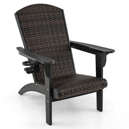 Adirondack Chair with Cup Holder, HDPE & Rattan, Black