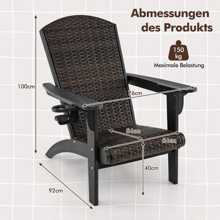 Adirondack Chair with Cup Holder, HDPE & Rattan, Black
