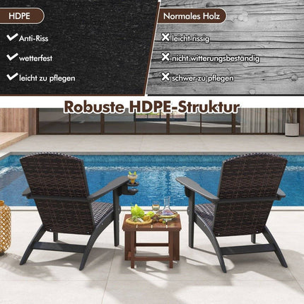 Adirondack Chair with Cup Holder, HDPE & Rattan, Black