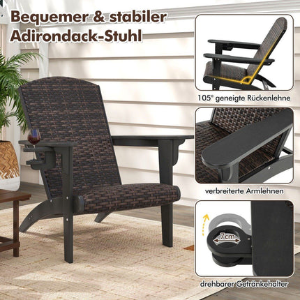 Adirondack Chair with Cup Holder, HDPE & Rattan, Black