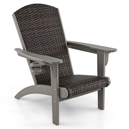 Adirondack Chair with Cup Holder, HDPE & Rattan, Gray