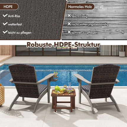 Adirondack Chair with Cup Holder, HDPE & Rattan, Gray