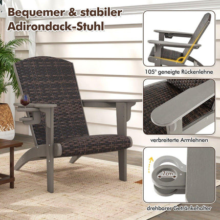Adirondack Chair with Cup Holder, HDPE & Rattan, Gray