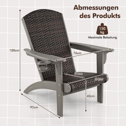 Adirondack Chair with Cup Holder, HDPE & Rattan, Gray