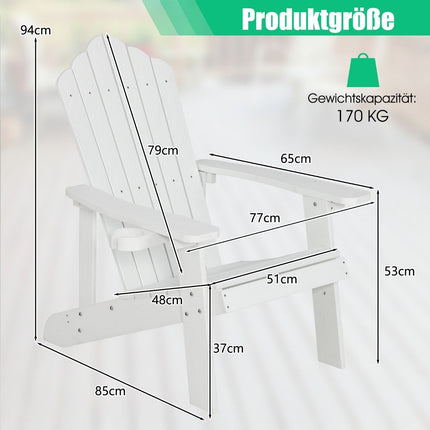 Křeslo Adirondack s držákem nápojů, odolné počasí, bílá