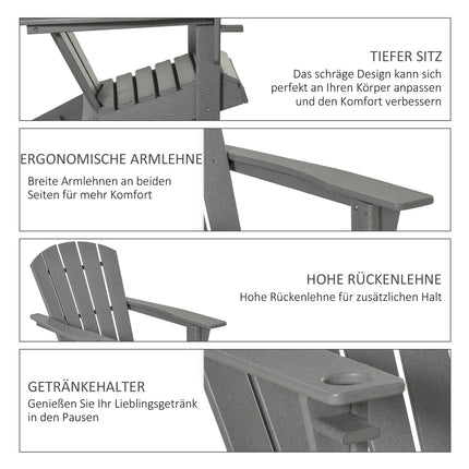 Adirondack-Gartensessel aus Kunststoff mit Getränkehalter, grau