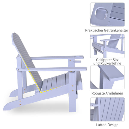 Adirondack Gartenstuhl mit Getränkehalter – Massivholz, Grau